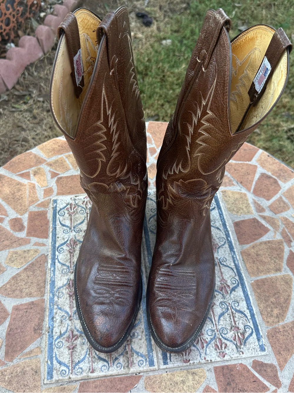 Vintage Nocona Brown Leather Cowboy Boots Mid Calf Size 11
